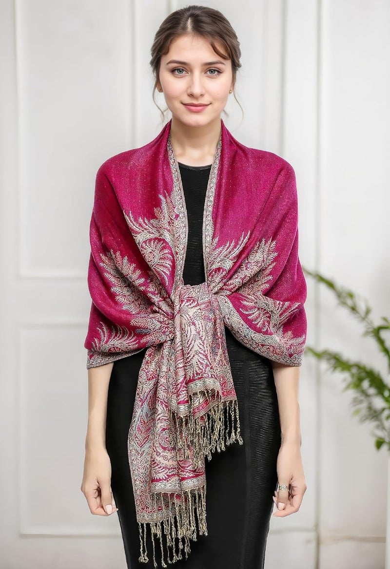 Achillea Big Paisley Pashmina Shawl Wrap for Women – Elegant Scarf for Weddings, Evening Dresses, Festivals & Daily Wear - Image 2